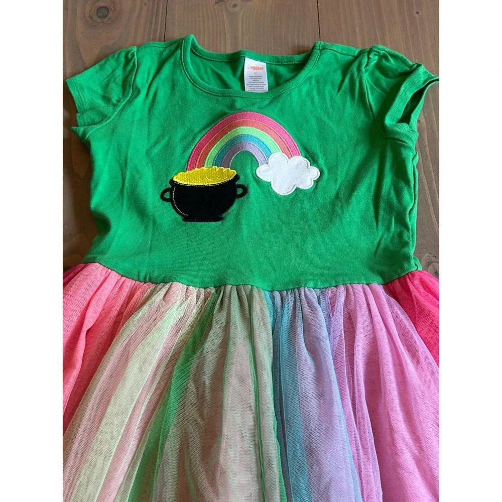 K7 Gymboree Girls St Patricks Day Rainbow Pot of Gold Tulle Tutu Dress Green 10